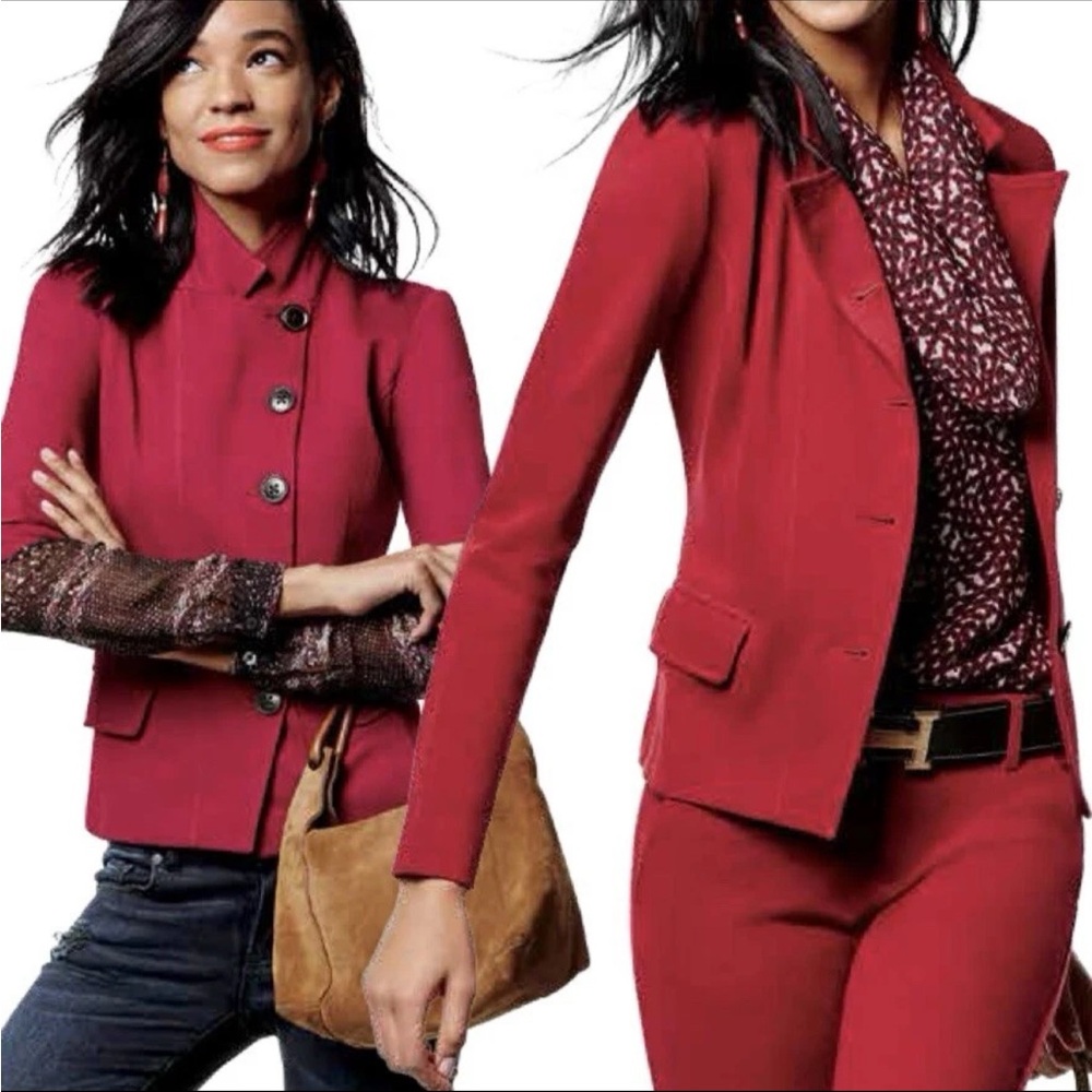 CAbi 3175 Rhubarb Red Outing Blazer Ponte Knit Button Jacket size 12